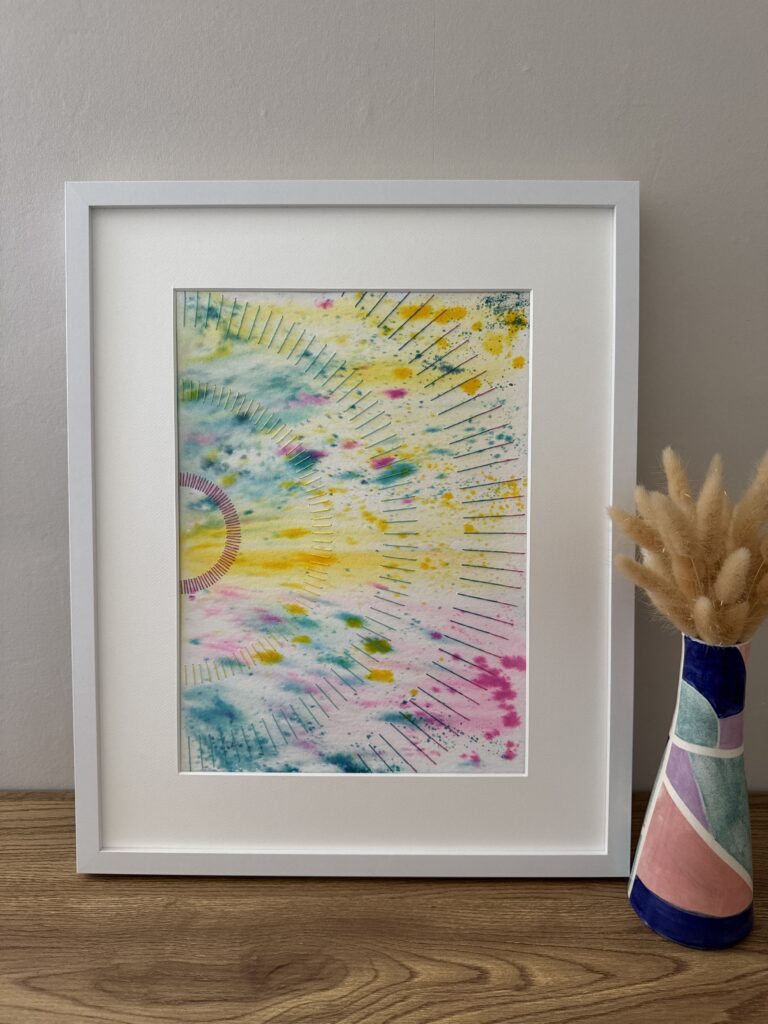 aquarelle brodée en demi cercle